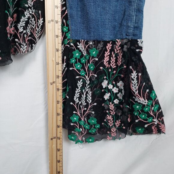 Anthropologie Pilcro Jeans 27 Boho Embroidered Ruffle Hem Floral Denim - Picture 7 of 16
